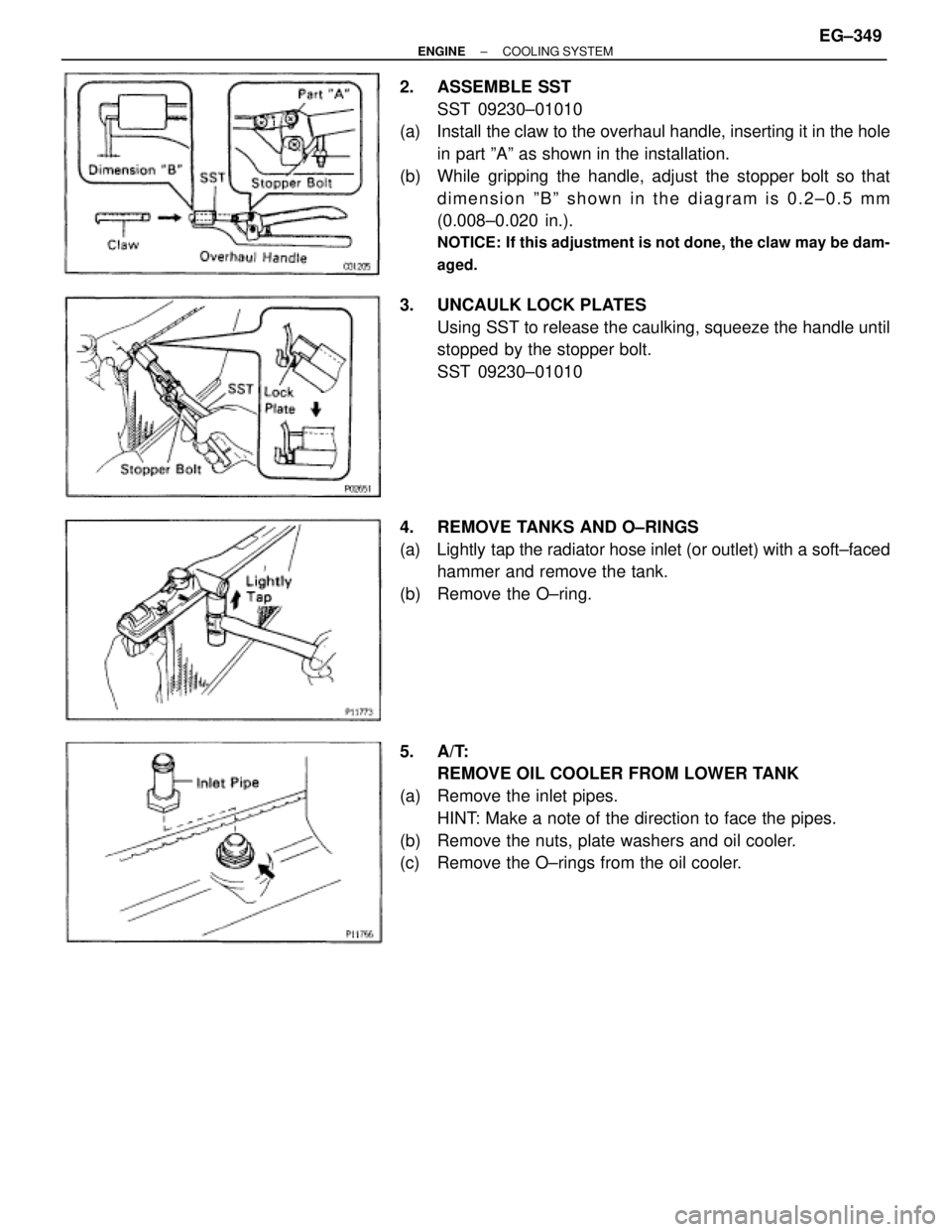 TOYOTA SUPRA 1986 Service Repair Manual 2. ASSEMBLE SST
SST 09230±01010
(a) Install the claw to the overhaul handle, inserting it in the hole
in part ºAº as shown in the installation.
(b) While gripping the handle, adjust the stopper b TOYOTA SUPRA 1986 Service Repair Manual 2. ASSEMBLE SST
SST 09230±01010
(a) Install the claw to the overhaul handle, inserting it in the hole
in part ºAº as shown in the installation.
(b) While gripping the handle, adjust the stopper b
