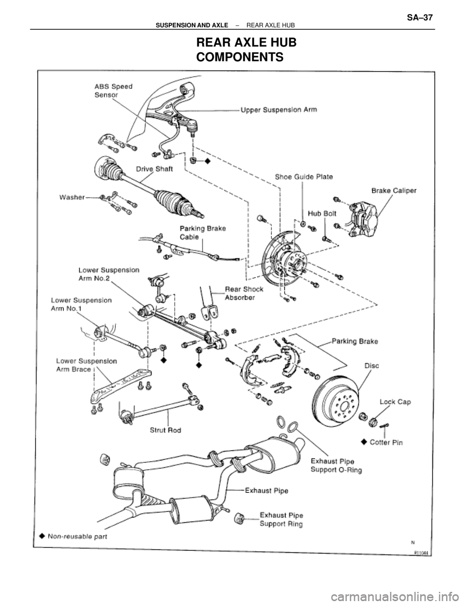 TOYOTA SUPRA 1995  Service Repair Manual REAR AXLE HUB
COMPONENTS
± SUSPENSION AND AXLEREAR AXLE HUBSA±37 