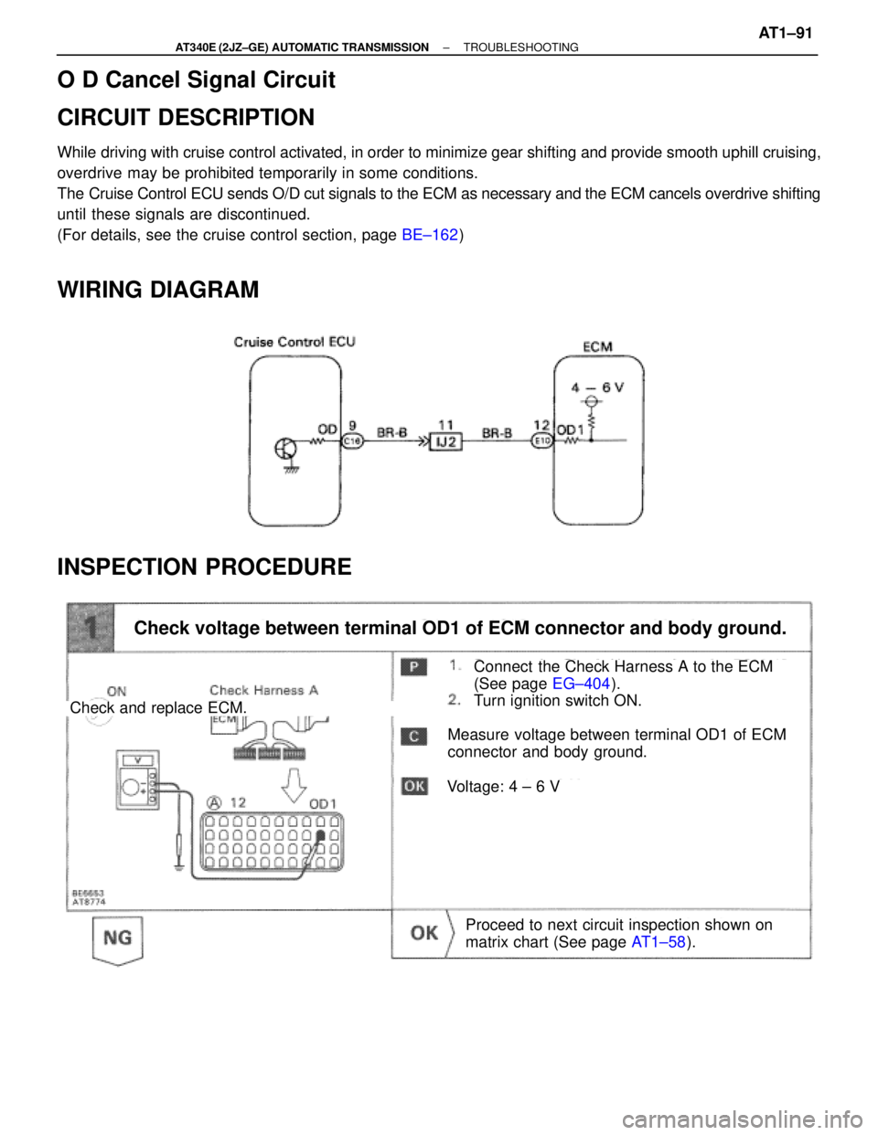 TOYOTA SUPRA 1995  Service Repair Manual O D Cancel Signal Circuit
CIRCUIT DESCRIPTION
While driving with cruise control activated, in order to minimize gear shifting and provide smooth uphill cruising,
overdrive may be prohibited temporaril