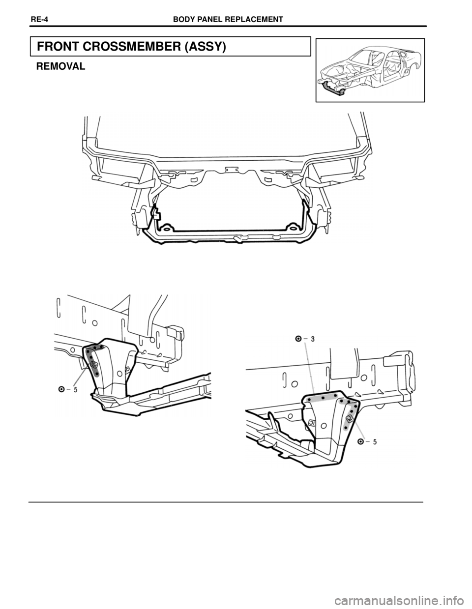 TOYOTA SUPRA 1997  Service Repair Manual FRONT CROSSMEMBER (ASSY)
REMOVAL
BODY PANEL REPLACEMENTRE-4 