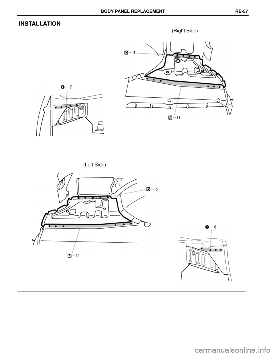 TOYOTA SUPRA 1997  Service Repair Manual (Left Side)
INSTALLATION
(Right Side)
BODY PANEL REPLACEMENTRE-57 