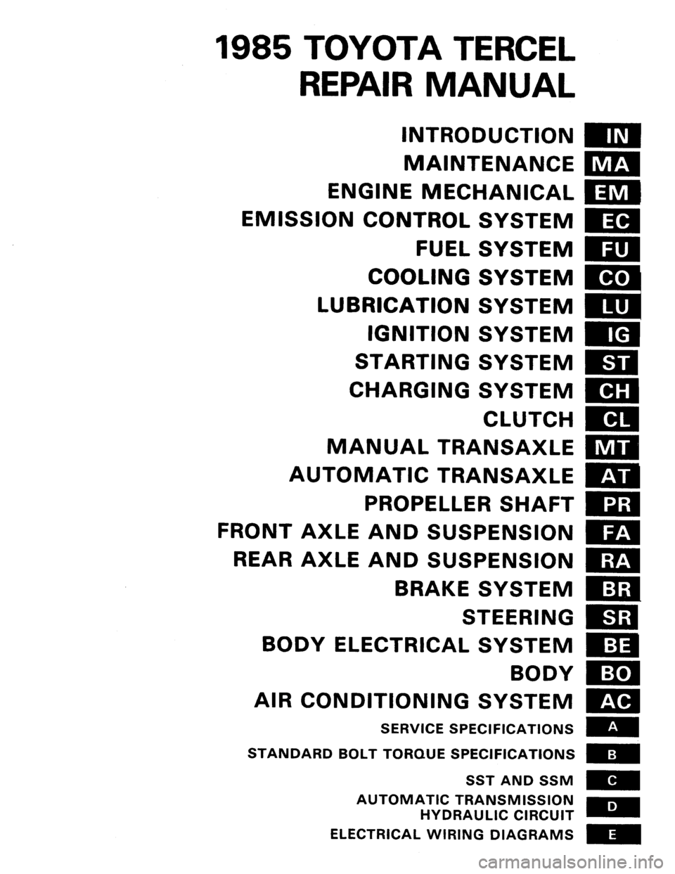 TOYOTA TERCEL 1985  Repair Manual 