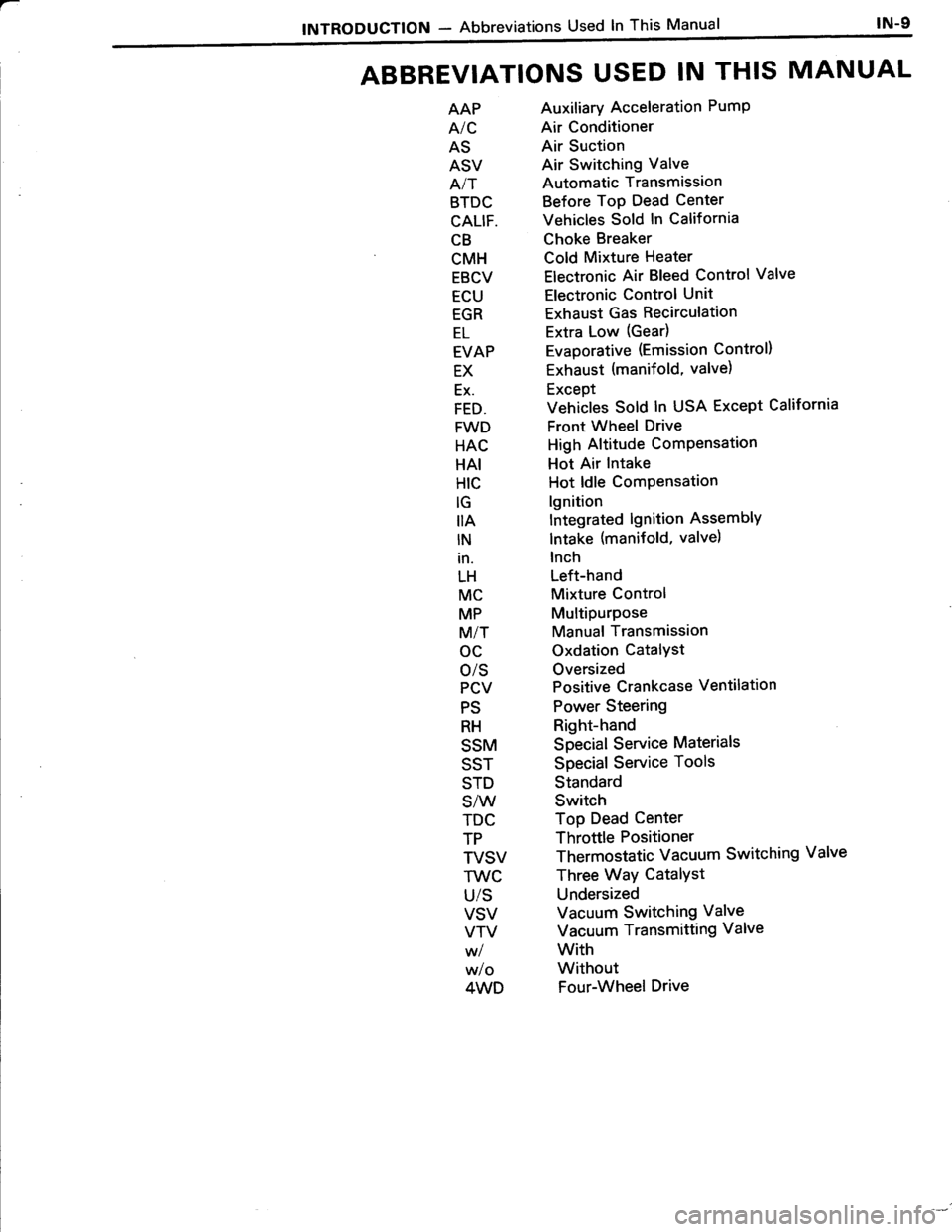 TOYOTA TERCEL 1985 User Guide TOYOTA TERCEL 1985 User Guide