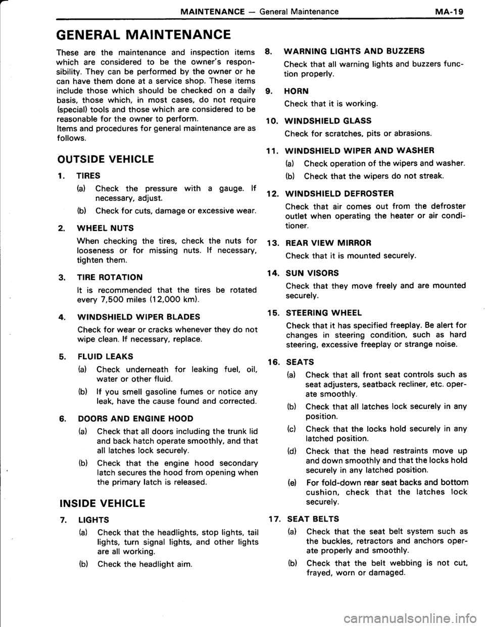 TOYOTA TERCEL 1985 Owners Manual TOYOTA TERCEL 1985 Owners Manual