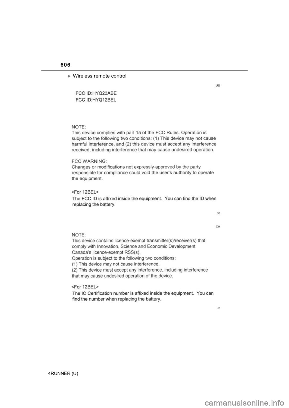 TOYOTA 4RUNNER 2022 Owners Manual 606
4RUNNER (U)
Wireless remote control TOYOTA 4RUNNER 2022 Owners Manual 606
4RUNNER (U)
Wireless remote control