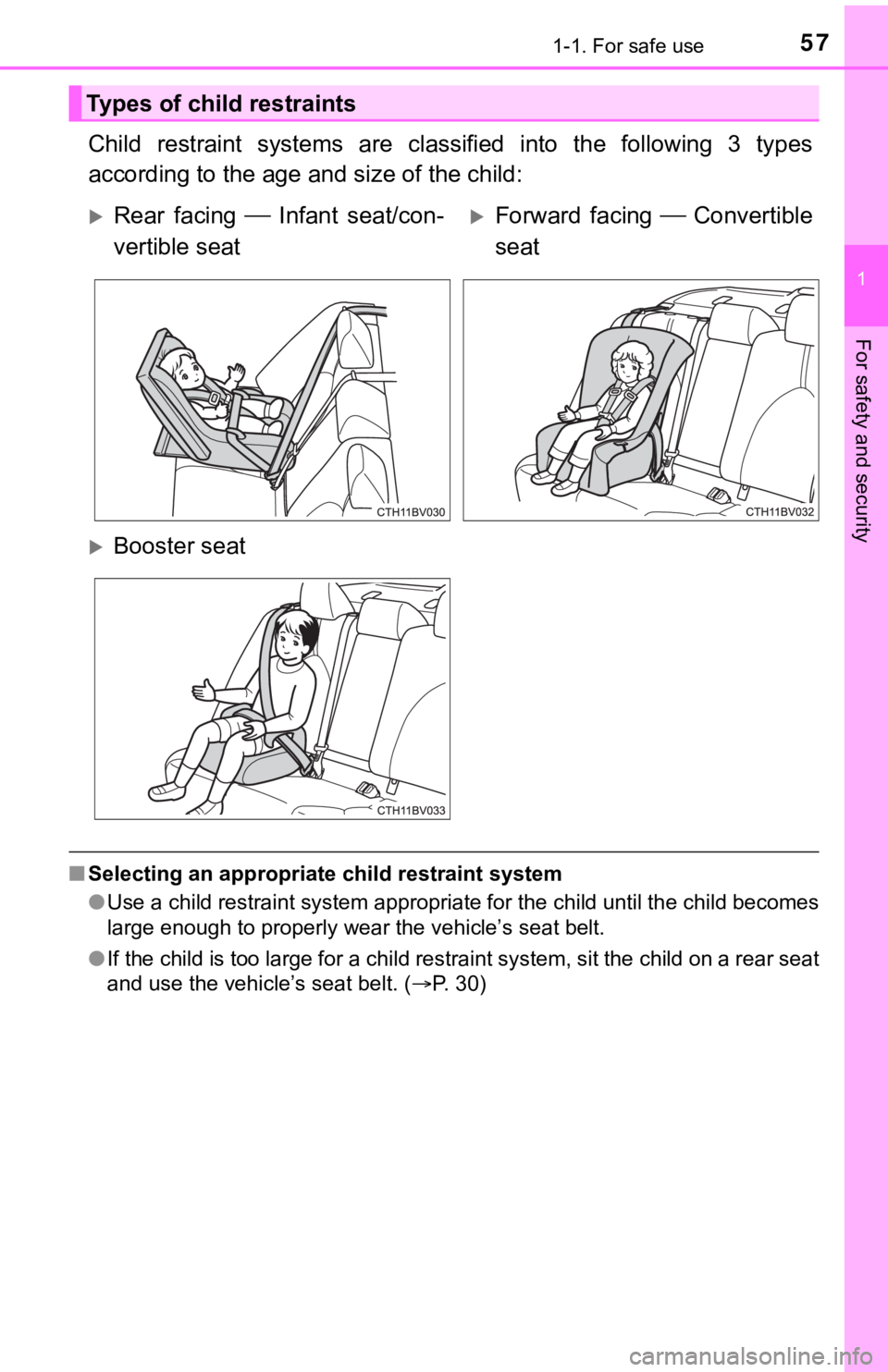 TOYOTA AVALON 2022 Workshop Manual 571-1. For safe use
1
For safety and security
Child restraint systems are classified into the following 3 types
according to the age a nd size of the child:
■Selecting an appropriate child TOYOTA AVALON 2022 Workshop Manual 571-1. For safe use
1
For safety and security
Child restraint systems are classified into the following 3 types
according to the age a nd size of the child:
■Selecting an appropriate child