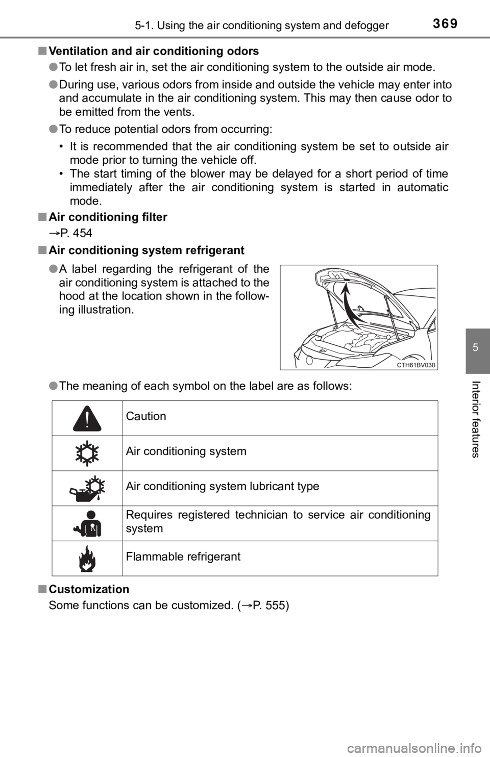 TOYOTA AVALON HYBRID 2022 Owners Manual 3695-1. Using the air conditioning system and defogger
5
Interior features
■Ventilation and air conditioning odors
●To let fresh air in, set the air conditioning system to the out side air mode.
TOYOTA AVALON HYBRID 2022 Owners Manual 3695-1. Using the air conditioning system and defogger
5
Interior features
■Ventilation and air conditioning odors
●To let fresh air in, set the air conditioning system to the out side air mode.