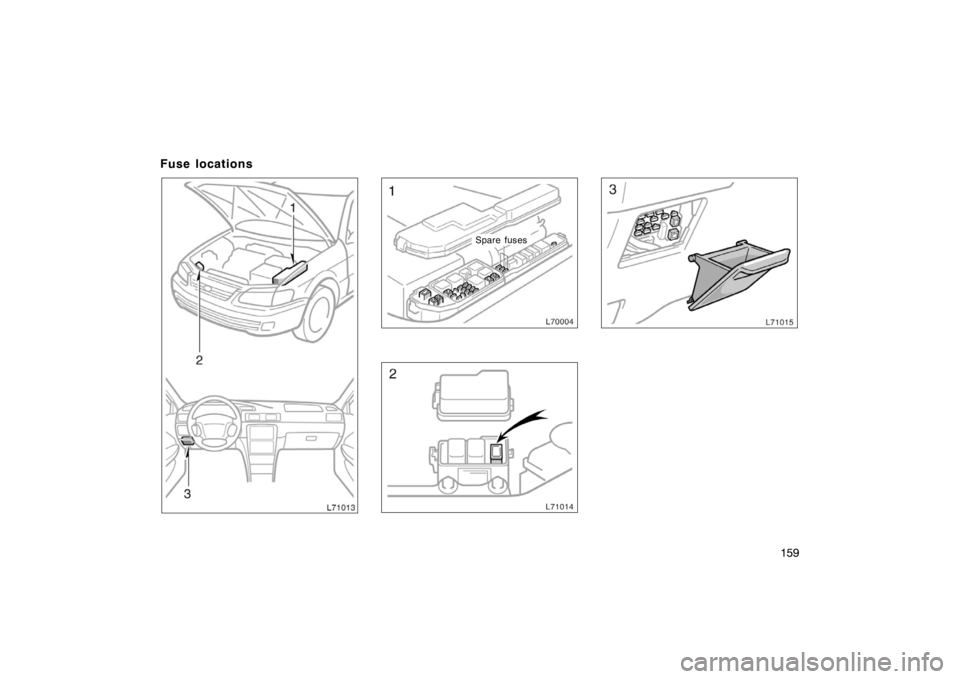 TOYOTA CAMRY CNG 1999  Owners Manual 159
Fuse locations
Spare fuses 