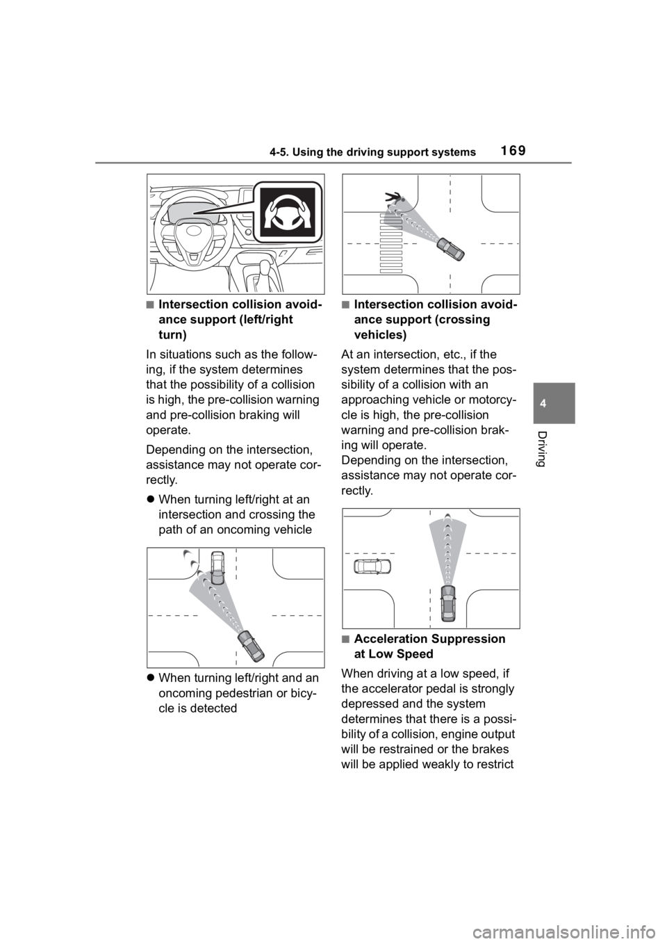 TOYOTA COROLLA HATCHBACK 2023 Manual PDF 1694-5. Using the driving support systems
4
Driving
■Intersection collision avoid-
ance support (left/right
turn)
In situations such as the follow-
ing, if the system determines
that the possibili TOYOTA COROLLA HATCHBACK 2023 Manual PDF 1694-5. Using the driving support systems
4
Driving
■Intersection collision avoid-
ance support (left/right
turn)
In situations such as the follow-
ing, if the system determines
that the possibili