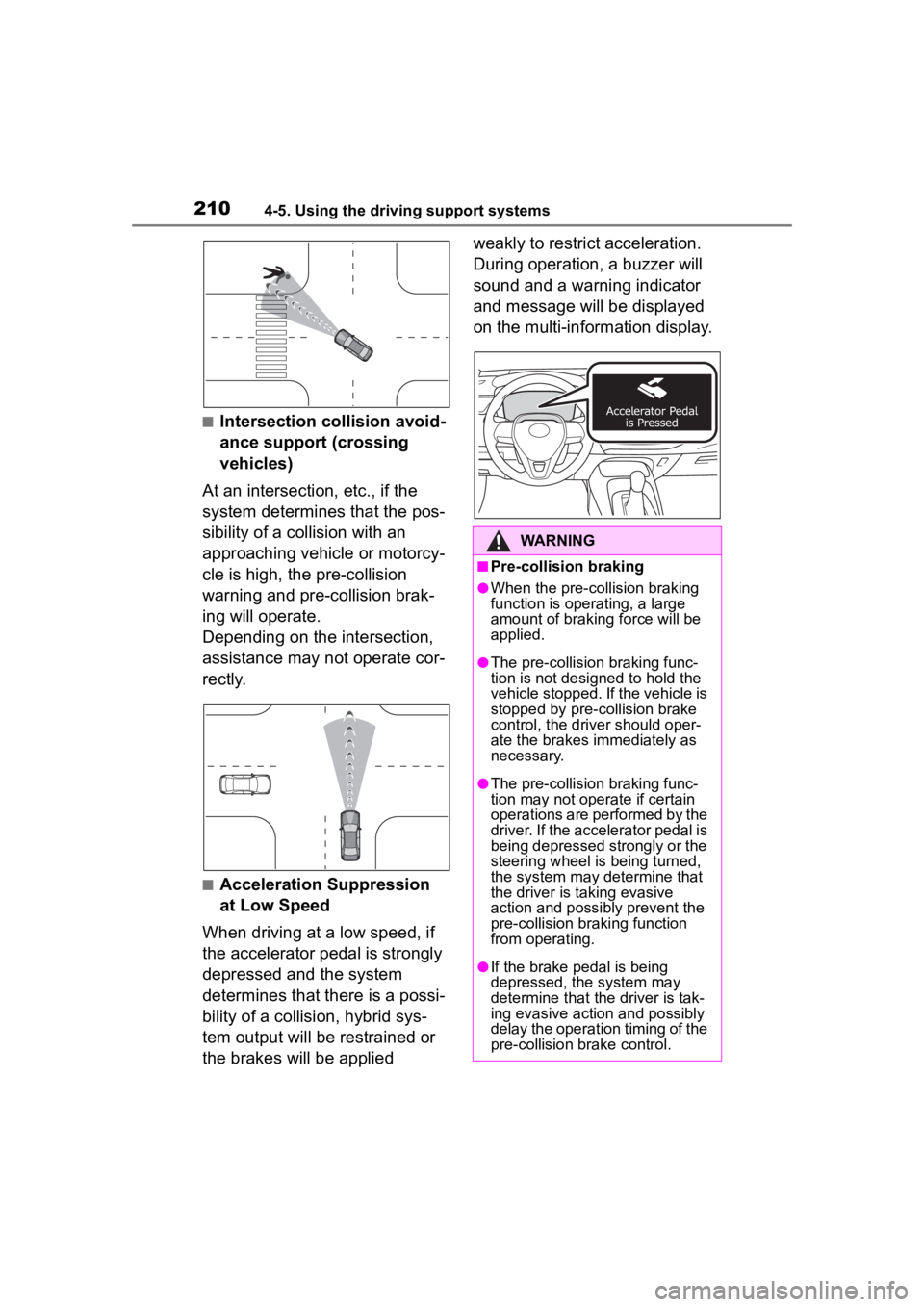 TOYOTA COROLLA HYBRID 2023 Owners Manual 2104-5. Using the driving support systems
■Intersection collision avoid-
ance support (crossing
vehicles)
At an intersection, etc., if the
system determines that the pos-
sibility of a collision w TOYOTA COROLLA HYBRID 2023 Owners Manual 2104-5. Using the driving support systems
■Intersection collision avoid-
ance support (crossing
vehicles)
At an intersection, etc., if the
system determines that the pos-
sibility of a collision w