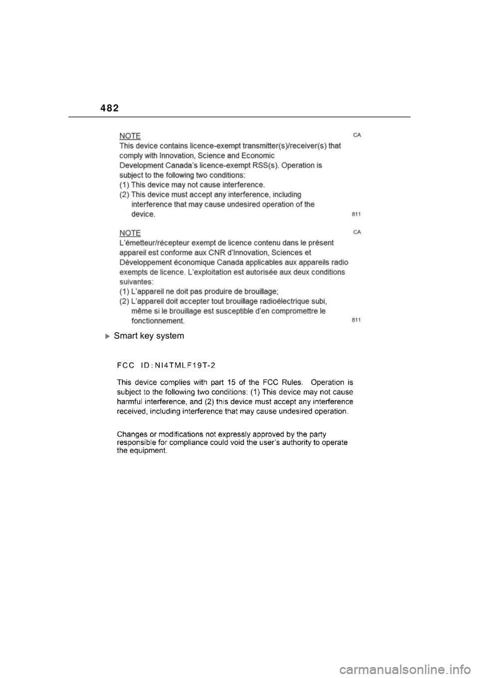 TOYOTA COROLLA HYBRID 2023  Owners Manual 482
Smart key system 