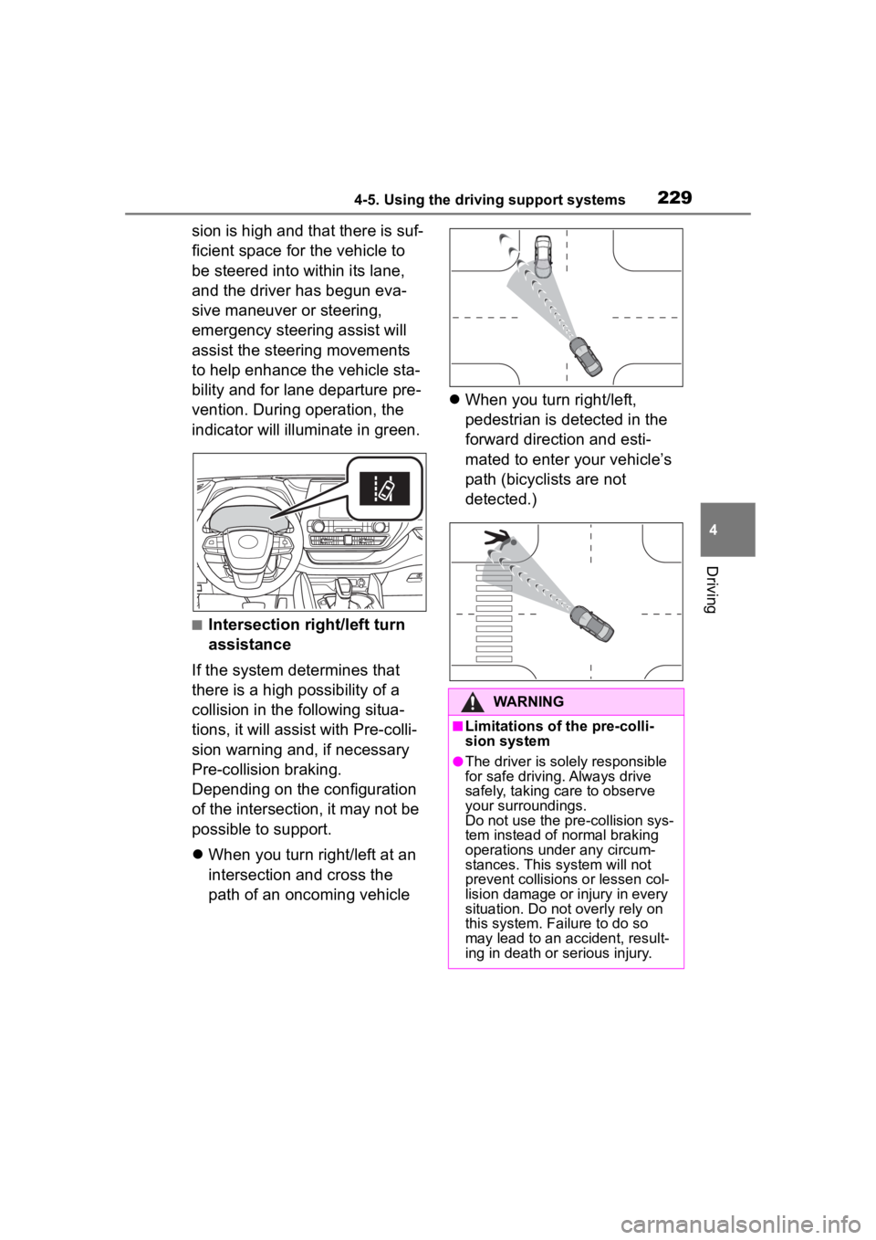 TOYOTA HIGHLANDER 2023 Owners Manual 2294-5. Using the driving support systems
4
Driving
sion is high and that there is suf-
ficient space for the vehicle to
be steered into within its lane,
and the driver has begun eva-
sive maneuver TOYOTA HIGHLANDER 2023 Owners Manual 2294-5. Using the driving support systems
4
Driving
sion is high and that there is suf-
ficient space for the vehicle to
be steered into within its lane,
and the driver has begun eva-
sive maneuver