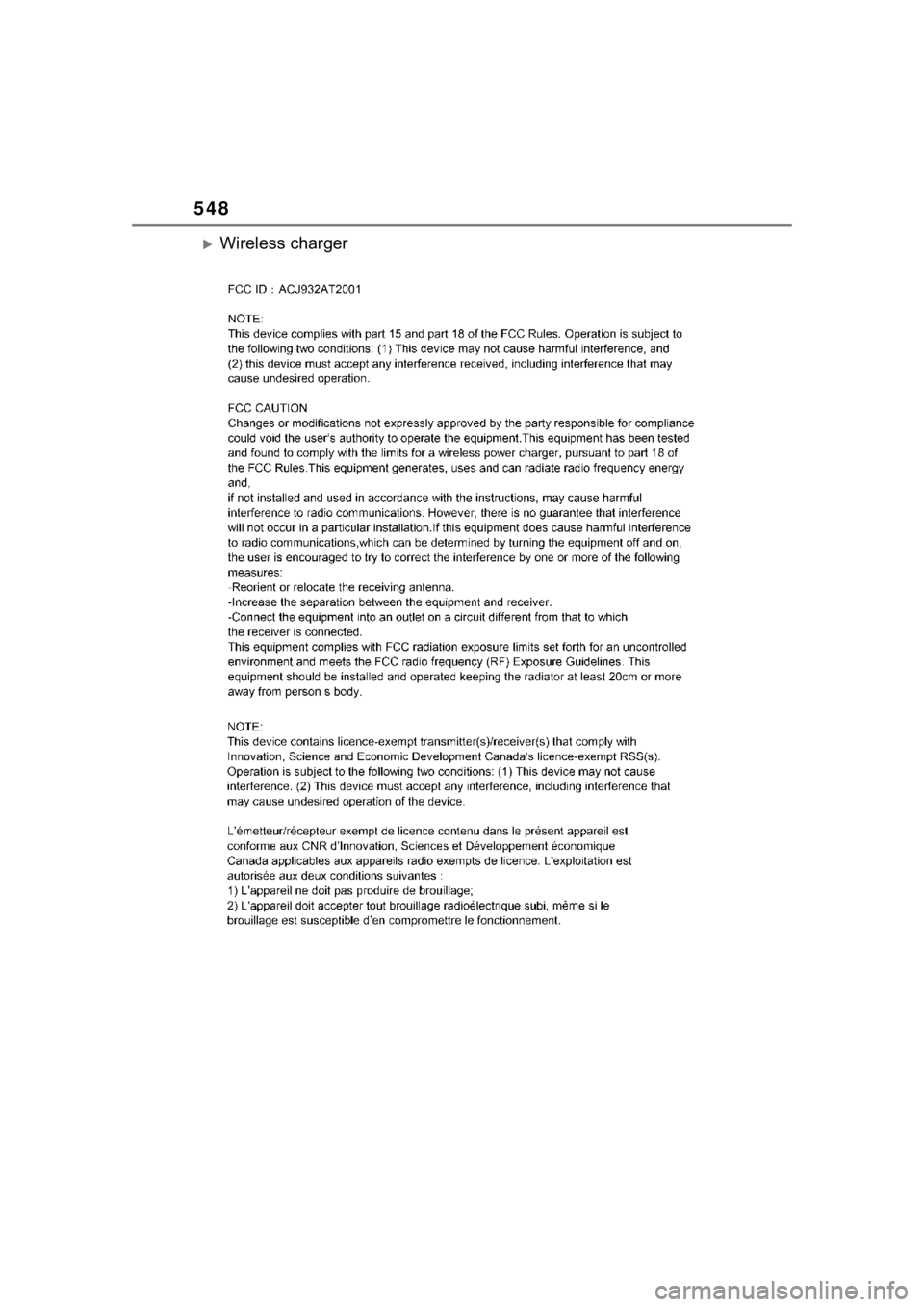 TOYOTA HIGHLANDER 2023  Owners Manual 548
Wireless charger 