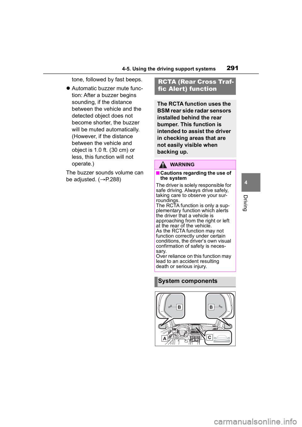 TOYOTA HIGHLANDER HYBRID 2023 Workshop Manual 2914-5. Using the driving support systems
4
Driving
tone, followed by fast beeps.
Automatic buzzer mute func-
tion: After a buzzer begins
sounding, if the distance
between the vehicle and the
d TOYOTA HIGHLANDER HYBRID 2023 Workshop Manual 2914-5. Using the driving support systems
4
Driving
tone, followed by fast beeps.
Automatic buzzer mute func-
tion: After a buzzer begins
sounding, if the distance
between the vehicle and the
d