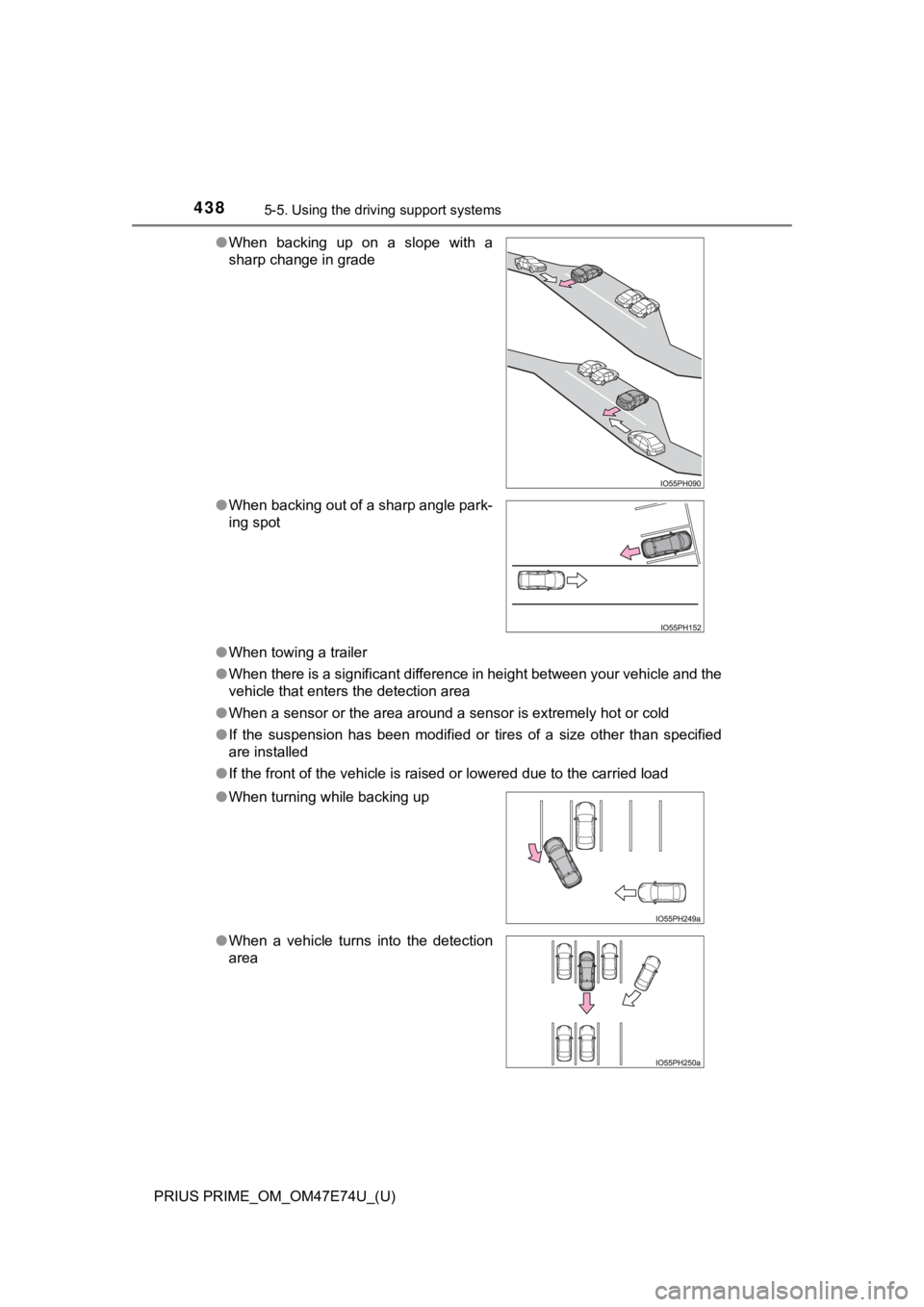 TOYOTA PRIUS PRIME 2022 Owners Manual 438
PRIUS PRIME_OM_OM47E74U_(U)
5-5. Using the driving support systems
●When towing a trailer
● When there is a significant difference in height between your vehicle and the
vehicle that enters th TOYOTA PRIUS PRIME 2022 Owners Manual 438
PRIUS PRIME_OM_OM47E74U_(U)
5-5. Using the driving support systems
●When towing a trailer
● When there is a significant difference in height between your vehicle and the
vehicle that enters th