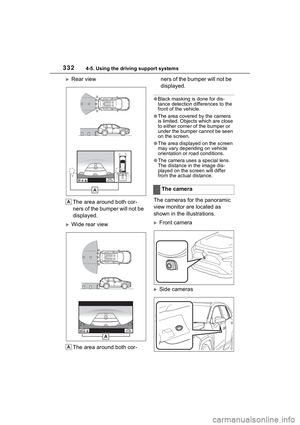 TOYOTA RAV4 2022 Owners Manual 3324-5. Using the driving support systems
Rear viewThe area around both cor-
ners of the bumper will not be
displayed.
Wide rear viewThe area around both cor- ners of the bumper will not be
di TOYOTA RAV4 2022 Owners Manual 3324-5. Using the driving support systems
Rear viewThe area around both cor-
ners of the bumper will not be
displayed.
Wide rear viewThe area around both cor- ners of the bumper will not be
di