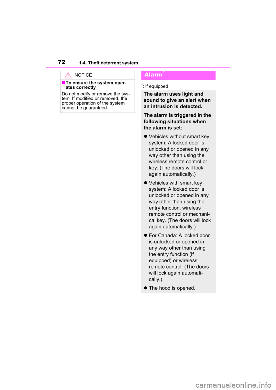 TOYOTA RAV4 2022 Manual PDF 721-4. Theft deterrent system
*: If equipped
NOTICE
■To ensure the system oper-
ates correctly
Do not modify or remove the sys-
tem. If modified or removed, the
proper operation of the system
can TOYOTA RAV4 2022 Manual PDF 721-4. Theft deterrent system
*: If equipped
NOTICE
■To ensure the system oper-
ates correctly
Do not modify or remove the sys-
tem. If modified or removed, the
proper operation of the system
can