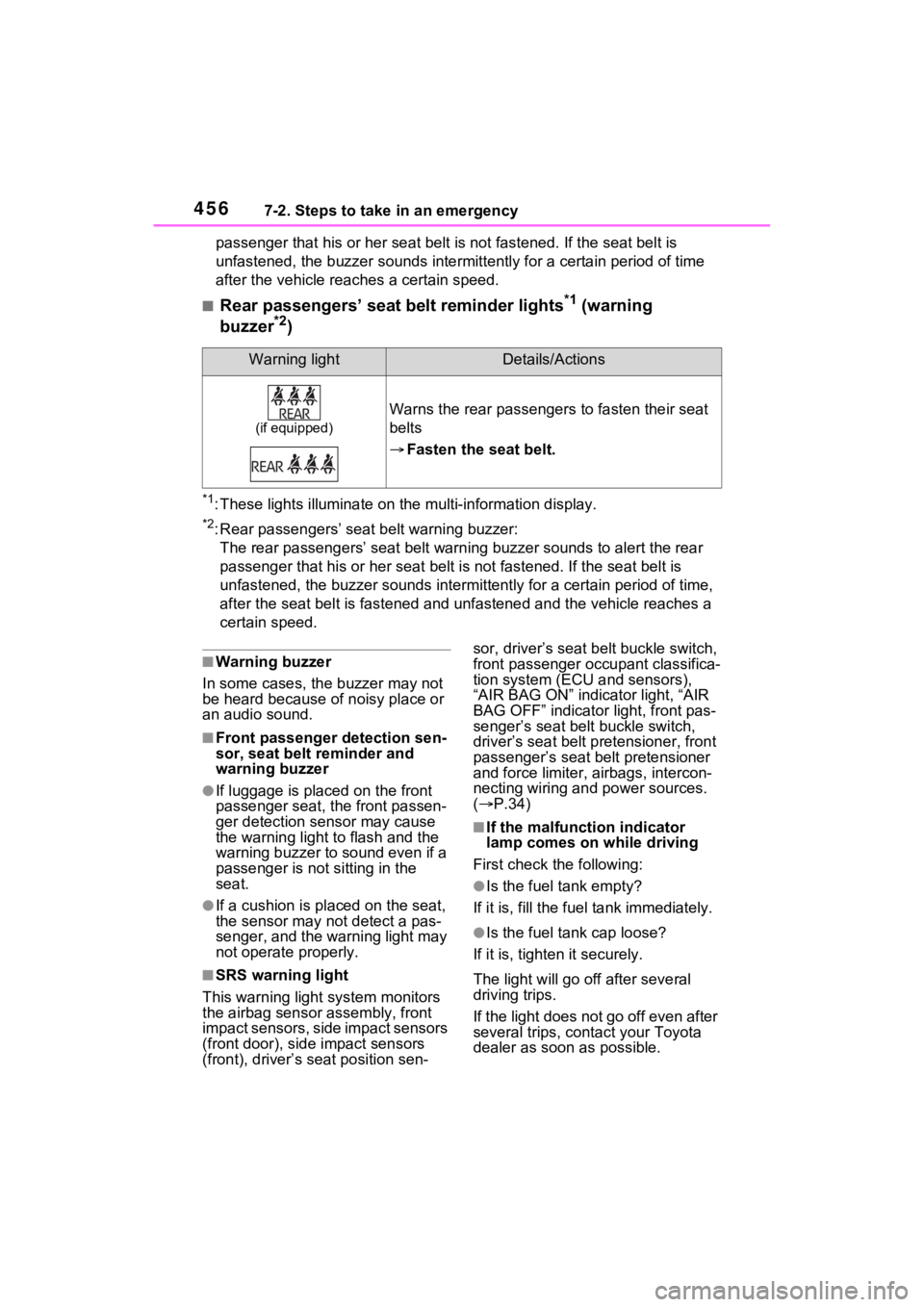 TOYOTA RAV4 2023 Repair Manual 4567-2. Steps to take in an emergency
passenger that his or her seat belt is not fastened. If the sea t belt is
unfastened, the buzzer sounds int ermittently for a certain period of time
after the TOYOTA RAV4 2023 Repair Manual 4567-2. Steps to take in an emergency
passenger that his or her seat belt is not fastened. If the sea t belt is
unfastened, the buzzer sounds int ermittently for a certain period of time
after the