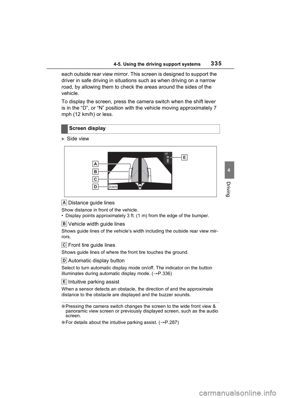 TOYOTA RAV4 HYBRID 2022 Workshop Manual 3354-5. Using the driving support systems
4
Driving
each outside rear view mirror. This screen is designed to support the
driver in safe driving in situations such as when driving on a narrow
road, TOYOTA RAV4 HYBRID 2022 Workshop Manual 3354-5. Using the driving support systems
4
Driving
each outside rear view mirror. This screen is designed to support the
driver in safe driving in situations such as when driving on a narrow
road,