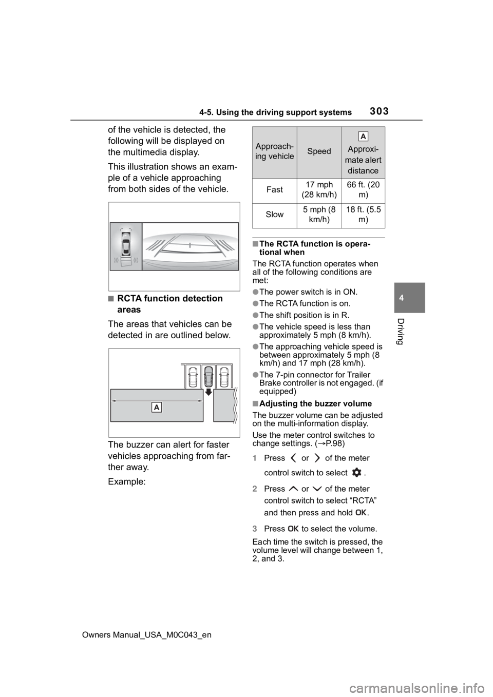 TOYOTA SEQUOIA HYBRID 2023 Owners Manual 3034-5. Using the driving support systems
Owners Manual_USA_M0C043_en
4
Driving
of the vehicle is detected, the
following will be displayed on
the multimedia display.
This illustration shows an exam TOYOTA SEQUOIA HYBRID 2023 Owners Manual 3034-5. Using the driving support systems
Owners Manual_USA_M0C043_en
4
Driving
of the vehicle is detected, the
following will be displayed on
the multimedia display.
This illustration shows an exam