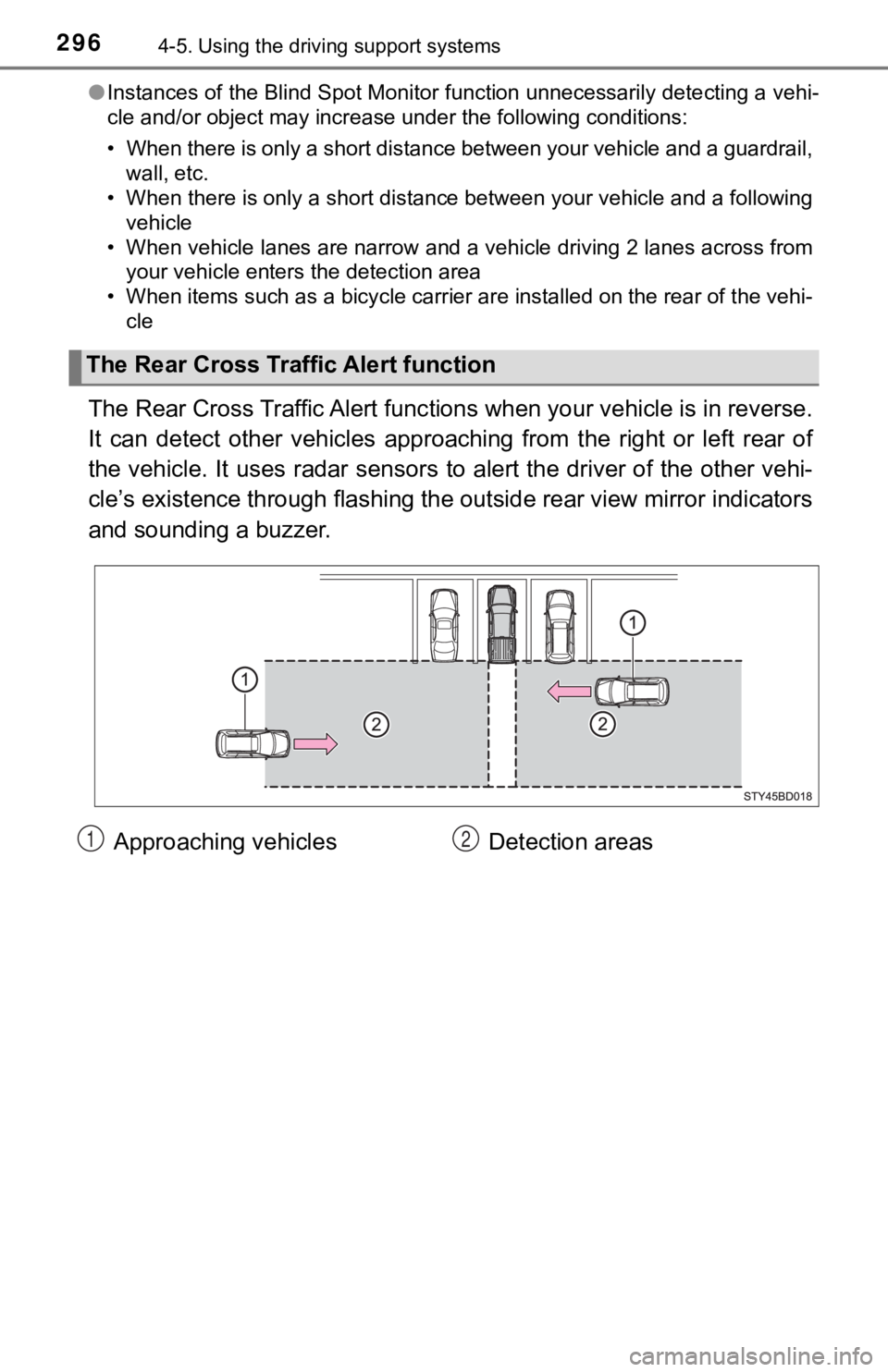 TOYOTA TUNDRA 2022  Owners Manual 2964-5. Using the driving support systems
●Instances of the Blind Spot Monitor function unnecessarily dete cting a vehi-
cle and/or object may increase under the following conditions:
• When there