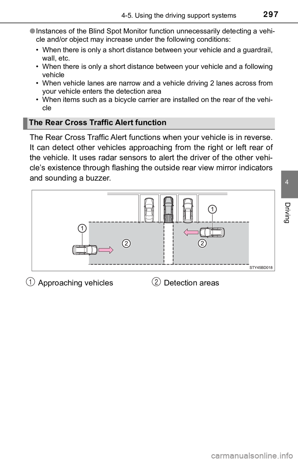 TOYOTA TUNDRA 2023 Owners Manual 2974-5. Using the driving support systems
4
Driving
●Instances of the Blind Spot Monitor function unnecessarily dete cting a vehi-
cle and/or object may increase under the following conditions:
• TOYOTA TUNDRA 2023 Owners Manual 2974-5. Using the driving support systems
4
Driving
●Instances of the Blind Spot Monitor function unnecessarily dete cting a vehi-
cle and/or object may increase under the following conditions:
•