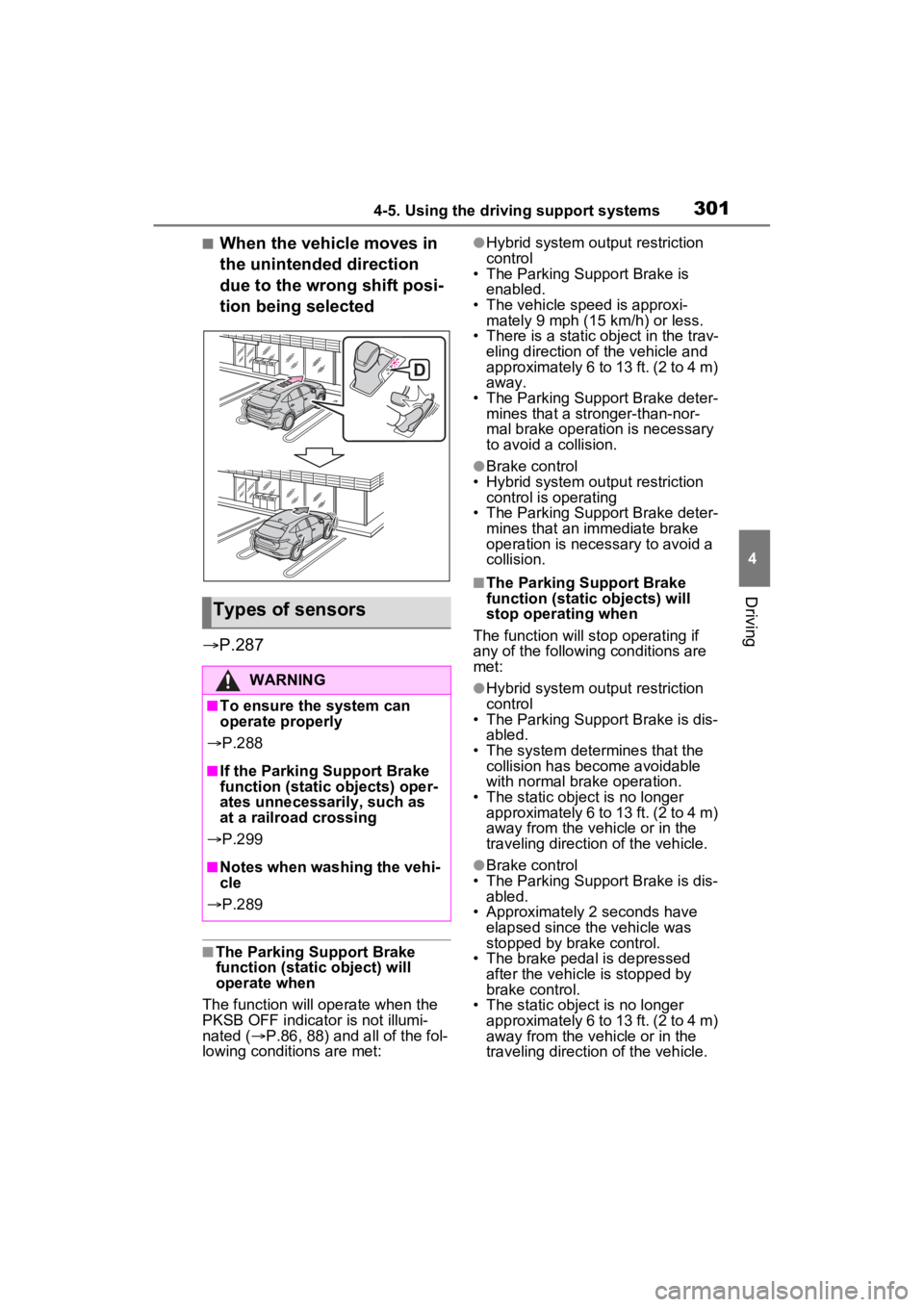TOYOTA VENZA HYBRID 2023 Owners Manual 3014-5. Using the driving support systems
4
Driving
■When the vehicle moves in
the unintended direction
due to the wrong shift posi-
tion being selected
P.287
■The Parking Support Brake
fun TOYOTA VENZA HYBRID 2023 Owners Manual 3014-5. Using the driving support systems
4
Driving
■When the vehicle moves in
the unintended direction
due to the wrong shift posi-
tion being selected
P.287
■The Parking Support Brake
fun