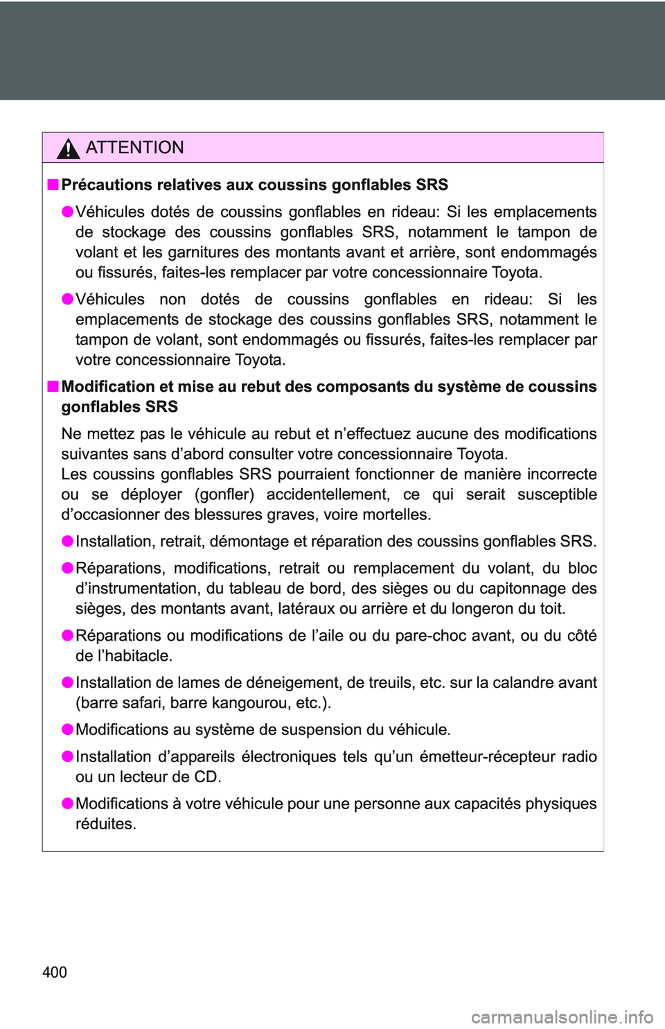 TOYOTA YARIS HATCHBACK 2011  Owners Manual 400 