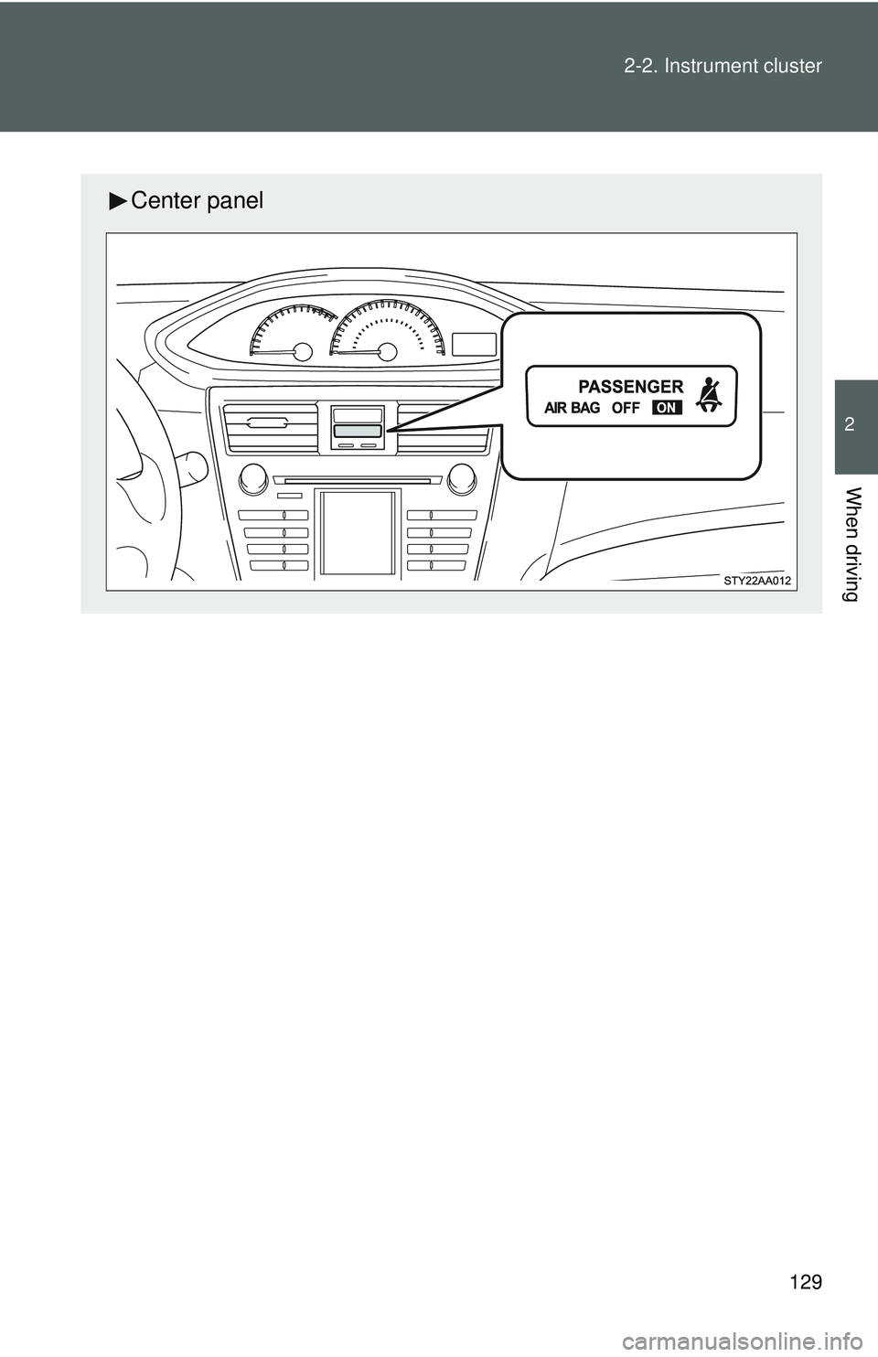 TOYOTA YARIS SEDAN 2011  Owners Manual 129
2-2. Instrument cluster
2
When driving
Center panel 