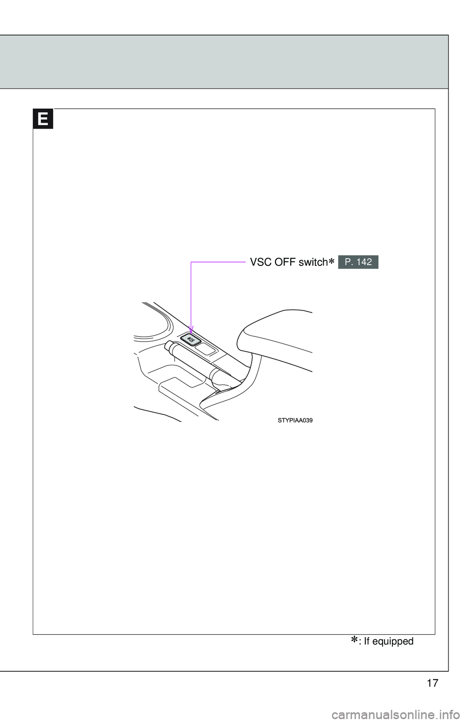 TOYOTA YARIS SEDAN 2011 User Guide 17
∗: If equipped
VSC OFF switch∗ P. 142 