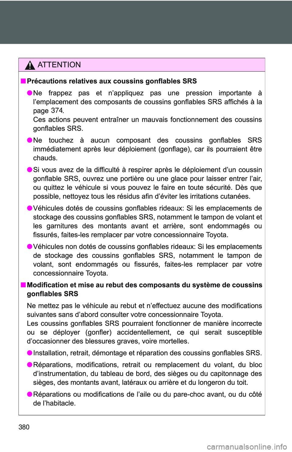 TOYOTA YARIS SEDAN 2011  Owners Manual 380
374 