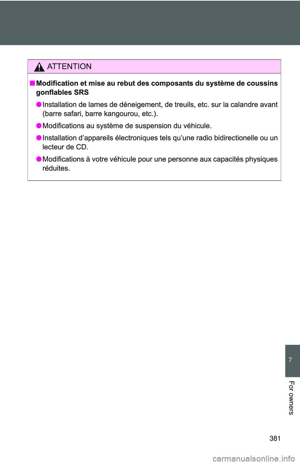 TOYOTA YARIS SEDAN 2011  Owners Manual 381
7
For owners 