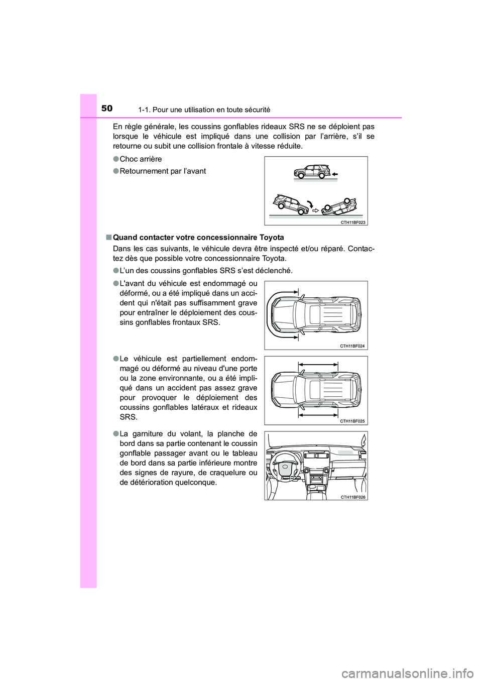 TOYOTA 4RUNNER 2018 Manuel du propriétaire (in French) 501-1. Pour une utilisation en toute sécurité
4RUNNER (D)_(OM35B46D)En règle générale, les coussins gonfl
ables rideaux SRS ne se déploient pas
lorsque le véhicule est impliqué dans une collis TOYOTA 4RUNNER 2018 Manuel du propriétaire (in French) 501-1. Pour une utilisation en toute sécurité
4RUNNER (D)_(OM35B46D)En règle générale, les coussins gonfl
ables rideaux SRS ne se déploient pas
lorsque le véhicule est impliqué dans une collis
