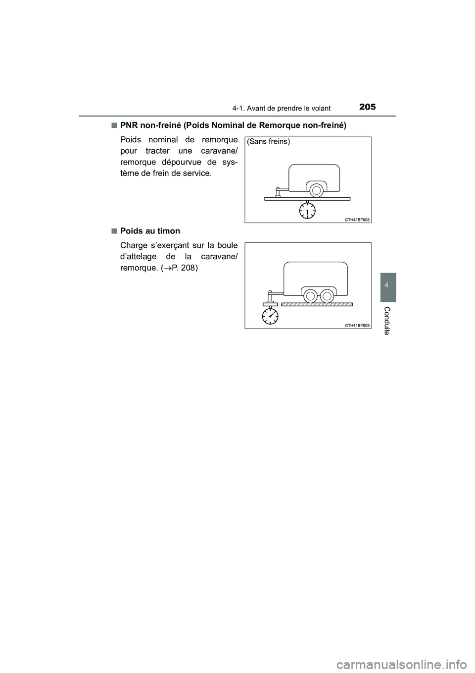 TOYOTA 4RUNNER 2017 Manuel du propriétaire (in French) 2054-1. Avant de prendre le volant
4
Conduite
4RUNNER (D)_(OM35B37D)■
PNR non-freiné (Poids Nominal de Remorque non-freiné)
Poids nominal de remorque
pour tracter une caravane/
remorque dépourvue TOYOTA 4RUNNER 2017 Manuel du propriétaire (in French) 2054-1. Avant de prendre le volant
4
Conduite
4RUNNER (D)_(OM35B37D)■
PNR non-freiné (Poids Nominal de Remorque non-freiné)
Poids nominal de remorque
pour tracter une caravane/
remorque dépourvue
