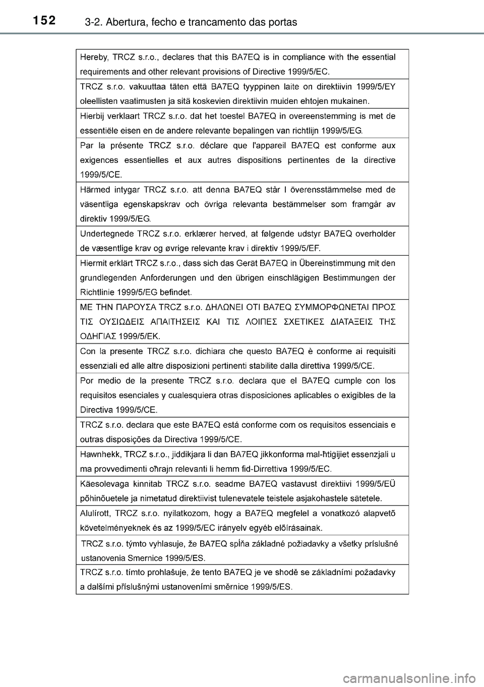 TOYOTA AURIS HYBRID 2015  Manual de utilização (in Portuguese) 1523-2. Abertura, fecho e trancamento das portas 