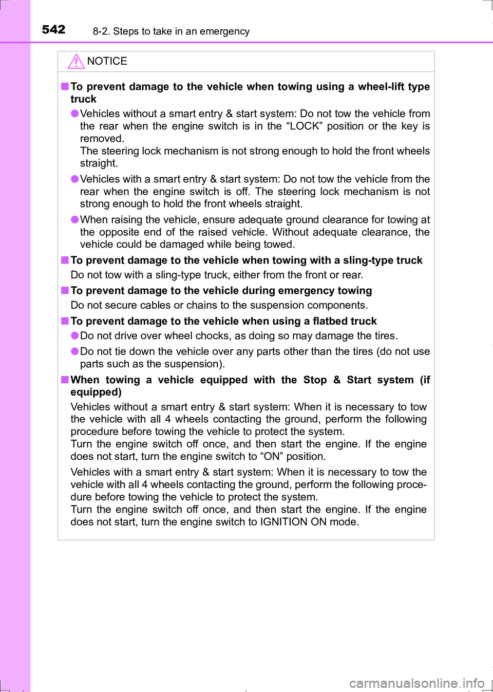 TOYOTA AURIS HYBRID 2017 Owners Manual 5428-2. Steps to take in an emergency
AURIS Touring Sports_EE (12L13E)
NOTICE
■To prevent damage to the vehicle when towing using a wheel-lift type
truck
●Vehicles without a smart entry & start sy TOYOTA AURIS HYBRID 2017 Owners Manual 5428-2. Steps to take in an emergency
AURIS Touring Sports_EE (12L13E)
NOTICE
■To prevent damage to the vehicle when towing using a wheel-lift type
truck
●Vehicles without a smart entry & start sy