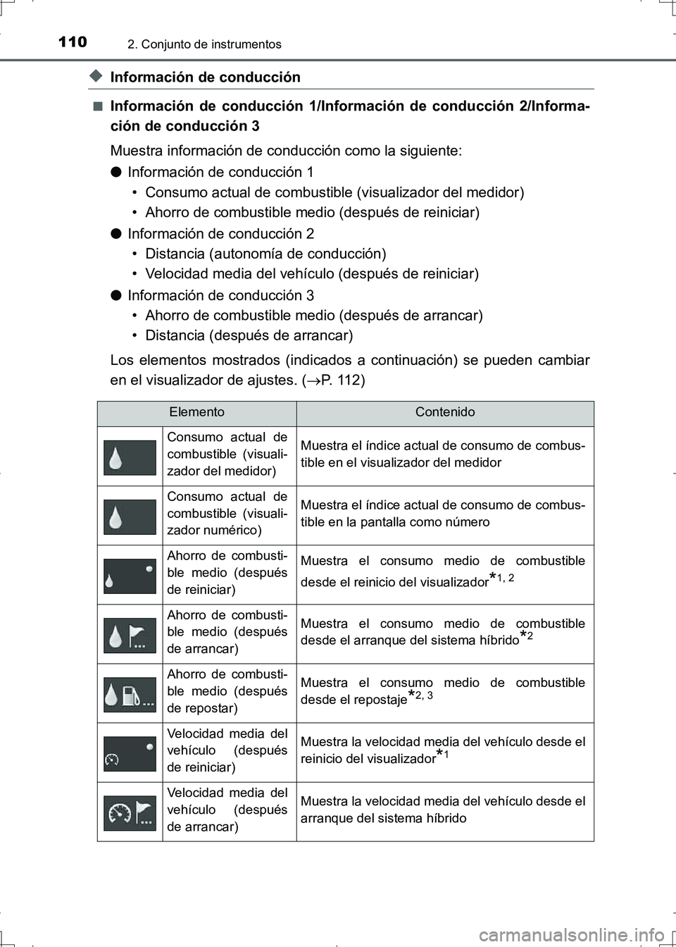 TOYOTA AURIS HYBRID 2017 Manual del propietario (in Spanish) 1102. Conjunto de instrumentos
UK_AURIS_HV_HB_ES (OM12L10S)
◆Información de conducción
■Información de conducción 1/Información de conducción 2/Informa-
ción de conducción 3
Muestra inform TOYOTA AURIS HYBRID 2017 Manual del propietario (in Spanish) 1102. Conjunto de instrumentos
UK_AURIS_HV_HB_ES (OM12L10S)
◆Información de conducción
■Información de conducción 1/Información de conducción 2/Informa-
ción de conducción 3
Muestra inform