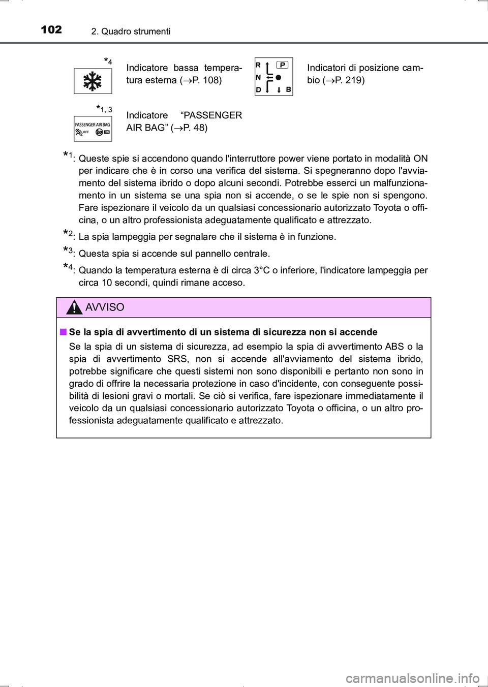 TOYOTA AURIS HYBRID 2017 Manuale duso (in Italian) 1022. Quadro strumenti
UK_AURIS_HV_HB_EL (OM12L11L)
*1: Queste spie si accendono quando linterruttore power viene portato in modalità ON
per indicare che è in corso una verifica del sistema. Si spe TOYOTA AURIS HYBRID 2017 Manuale duso (in Italian) 1022. Quadro strumenti
UK_AURIS_HV_HB_EL (OM12L11L)
*1: Queste spie si accendono quando linterruttore power viene portato in modalità ON
per indicare che è in corso una verifica del sistema. Si spe
