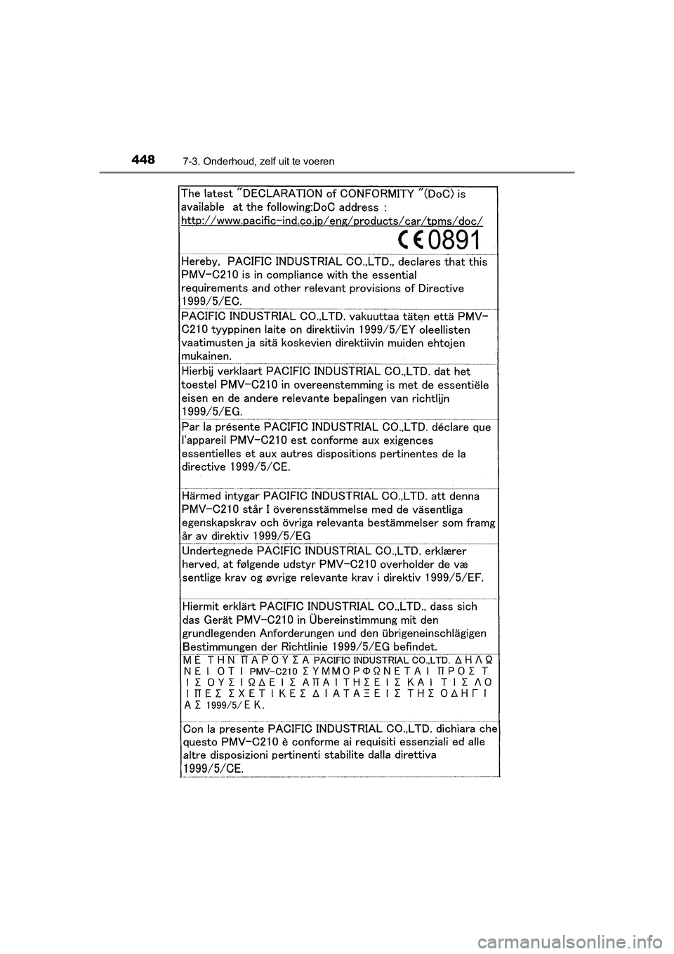 TOYOTA AURIS HYBRID 2017 Instructieboekje (in Dutch) 4487-3. Onderhoud, zelf uit te voeren
UK AURIS_HV_HB_EE (OM12L07E)
AURIS_HV_OM_Europe_OM12L07E.book Page 448 Monday, October 24, 2016 4:06 PM TOYOTA AURIS HYBRID 2017 Instructieboekje (in Dutch) 4487-3. Onderhoud, zelf uit te voeren
UK AURIS_HV_HB_EE (OM12L07E)
AURIS_HV_OM_Europe_OM12L07E.book Page 448 Monday, October 24, 2016 4:06 PM