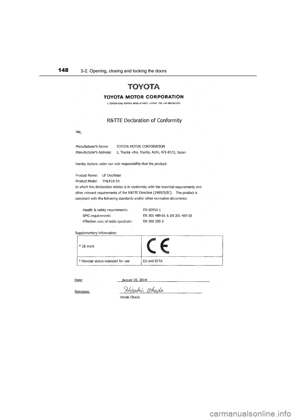 TOYOTA AURIS HYBRID 2016  Owners Manual 1483-2. Opening, closing and locking the doors
UK AURIS_HV_HB_EE (OM12K47E) 