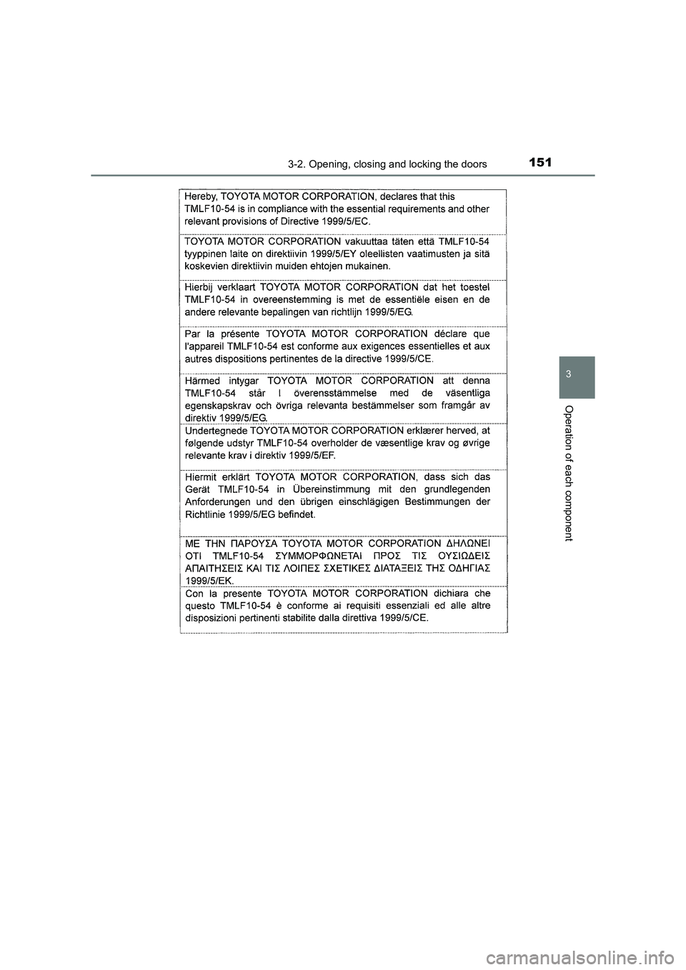 TOYOTA AURIS HYBRID 2016  Owners Manual 1513-2. Opening, closing and locking the doors
UK AURIS_HV_HB_EE (OM12K47E)
3
Operation of each component 