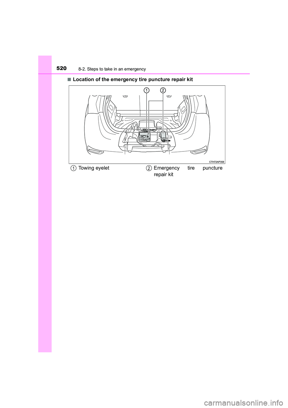 TOYOTA AURIS HYBRID 2016 Owners Manual 5208-2. Steps to take in an emergency
UK AURIS_HV_HB_EE (OM12K47E)■
Location of the emergency tire puncture repair kit
Towing eyelet Emergency tire puncture
repair kit12 TOYOTA AURIS HYBRID 2016 Owners Manual 5208-2. Steps to take in an emergency
UK AURIS_HV_HB_EE (OM12K47E)■
Location of the emergency tire puncture repair kit
Towing eyelet Emergency tire puncture
repair kit12
