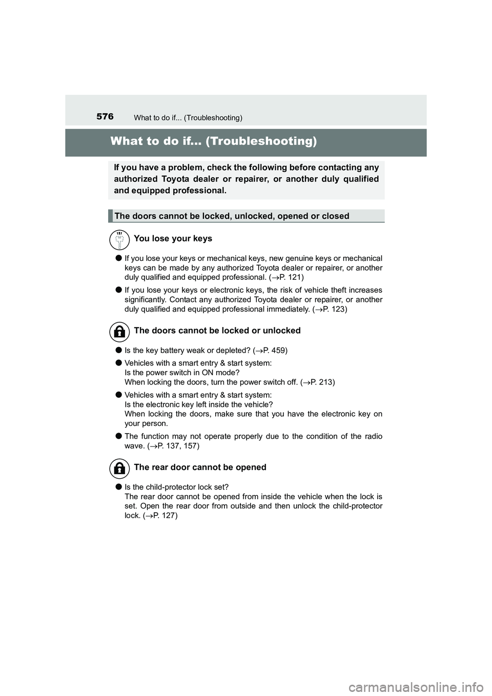 TOYOTA AURIS HYBRID 2016 Owners Manual 576
UK AURIS_HV_HB_EE (OM12K47E)
What to do if... (Troubleshooting)
What to do if... (Troubleshooting)
●If you lose your keys or mechanical keys, new genuine keys or mechanical
keys can be made by a TOYOTA AURIS HYBRID 2016 Owners Manual 576
UK AURIS_HV_HB_EE (OM12K47E)
What to do if... (Troubleshooting)
What to do if... (Troubleshooting)
●If you lose your keys or mechanical keys, new genuine keys or mechanical
keys can be made by a