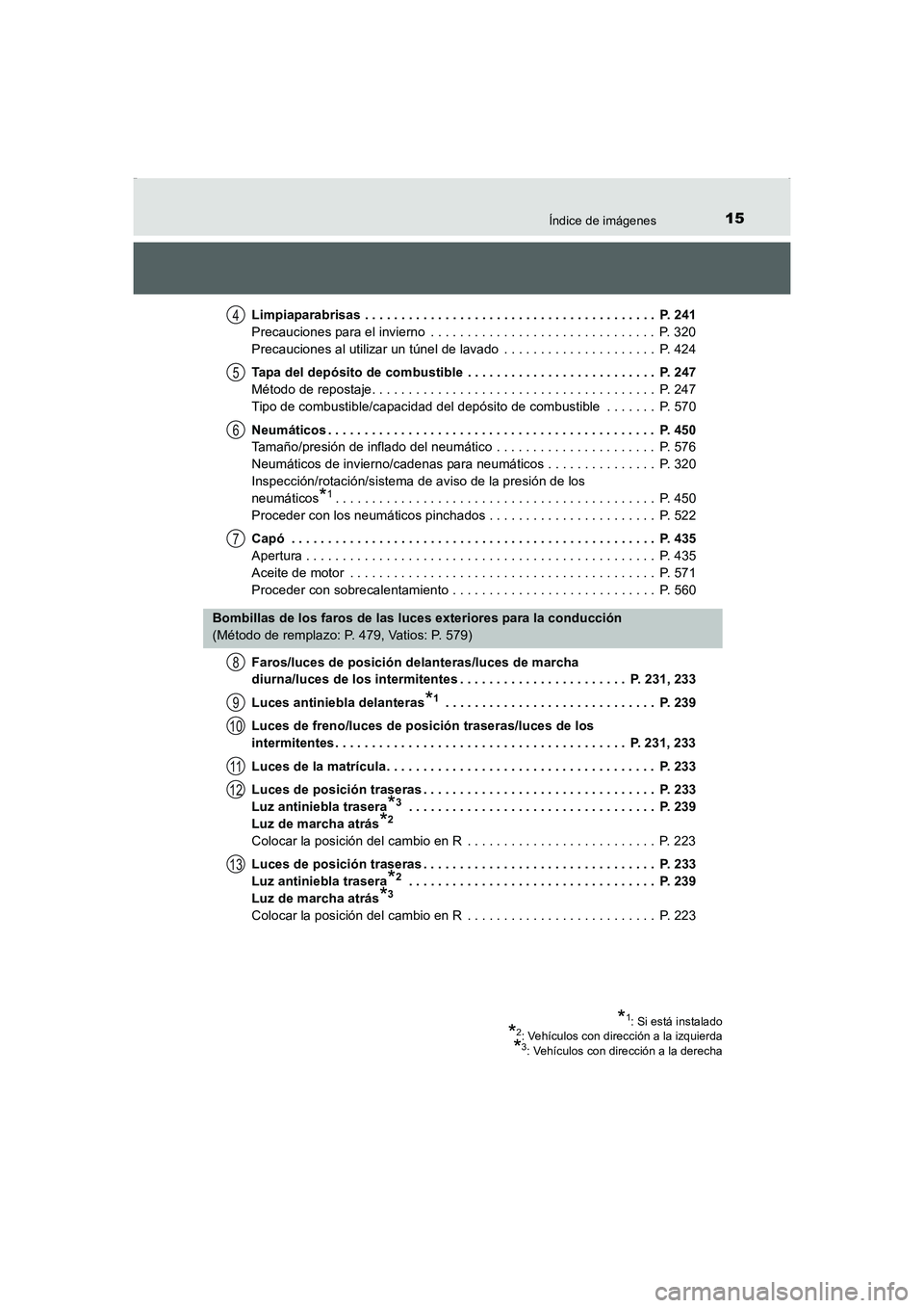 TOYOTA AURIS HYBRID 2016 Manual del propietario (in Spanish) 15Índice de imágenes
UK_AURIS_HV_HB_ES (OM12K50S)Limpiaparabrisas . . . . . . . . . . . . . . . . . . . . . . . . . . . . . . . . . . . . . . . . P. 241
Precauciones para el invierno . . . . . . . TOYOTA AURIS HYBRID 2016 Manual del propietario (in Spanish) 15Índice de imágenes
UK_AURIS_HV_HB_ES (OM12K50S)Limpiaparabrisas . . . . . . . . . . . . . . . . . . . . . . . . . . . . . . . . . . . . . . . . P. 241
Precauciones para el invierno . . . . . . .