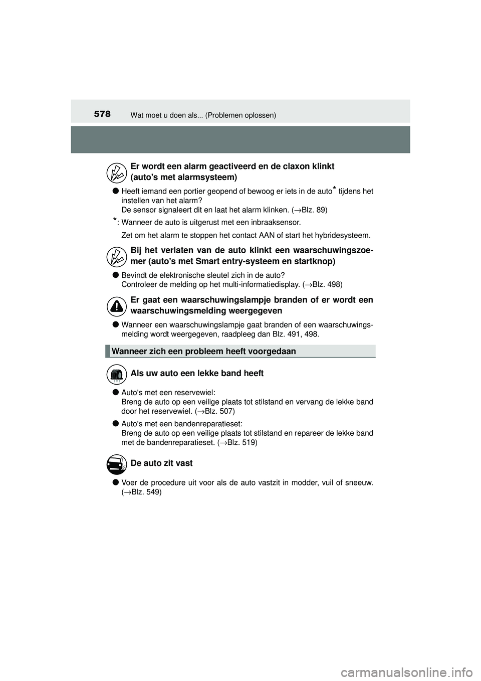 TOYOTA AURIS HYBRID 2016 Instructieboekje (in Dutch) 578Wat moet u doen als... (Problemen oplossen)
UK AURIS_HV_HB_EE (OM12K47E)
●Heeft iemand een portier geopend of bewoog er iets in de auto* tijdens het
instellen van het alarm?
De sensor signaleert TOYOTA AURIS HYBRID 2016 Instructieboekje (in Dutch) 578Wat moet u doen als... (Problemen oplossen)
UK AURIS_HV_HB_EE (OM12K47E)
●Heeft iemand een portier geopend of bewoog er iets in de auto* tijdens het
instellen van het alarm?
De sensor signaleert