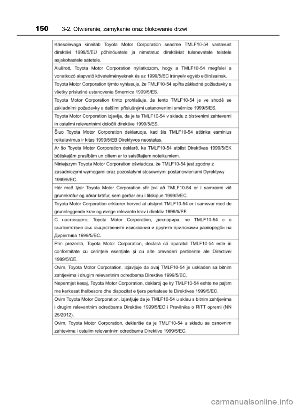 TOYOTA AURIS HYBRID 2016  Instrukcja obsługi (in Polish) 1503-2. Otwieranie, zamykanie oraz blokowanie drzwi
13 AURIS HV OM12K47E  26/4/16  11:03  Page 150    (Black plate) 