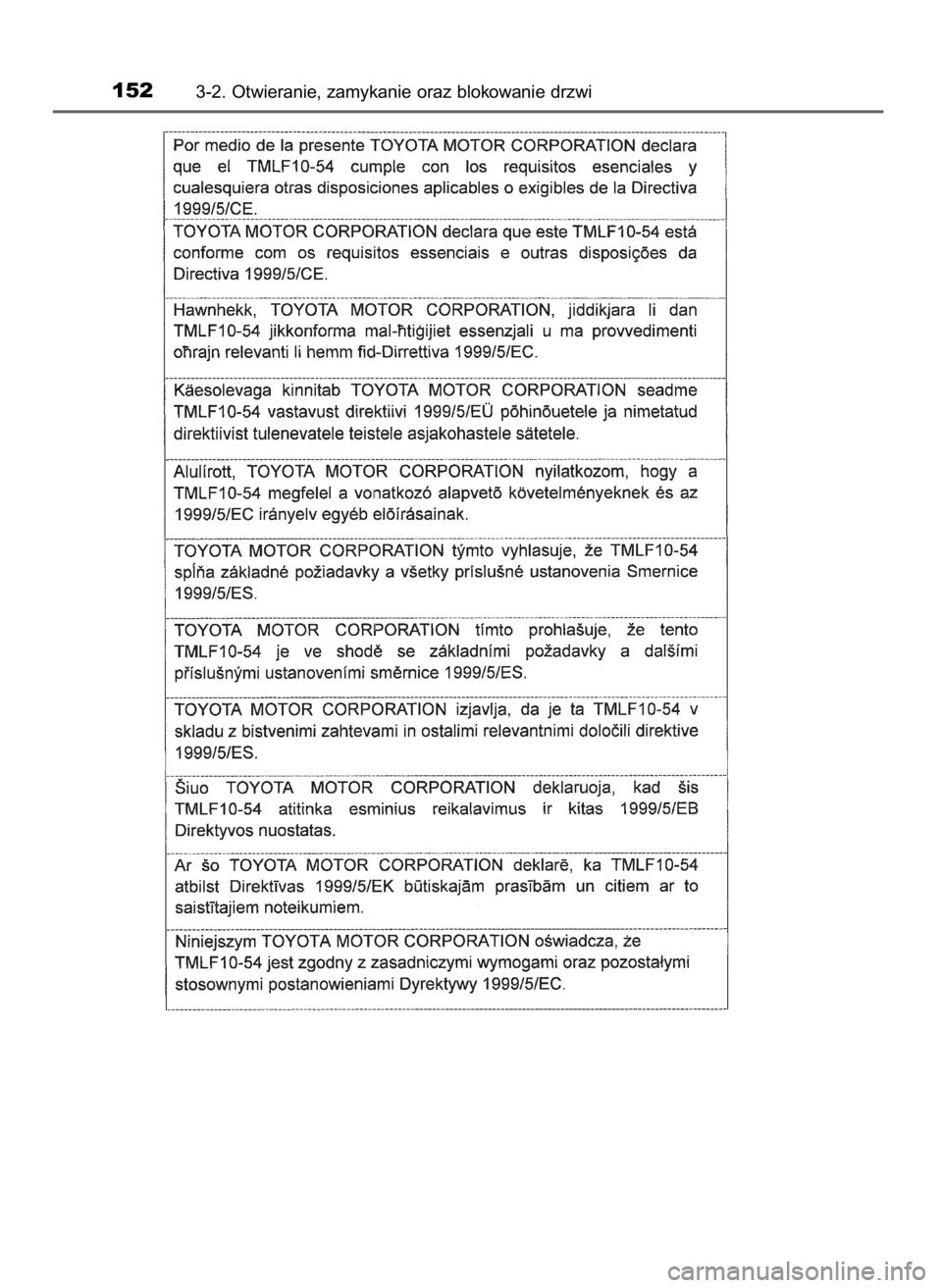 TOYOTA AURIS HYBRID 2016  Instrukcja obsługi (in Polish) 1523-2. Otwieranie, zamykanie oraz blokowanie drzwi
13 AURIS HV OM12K47E  26/4/16  11:03  Page 152    (Black plate) 