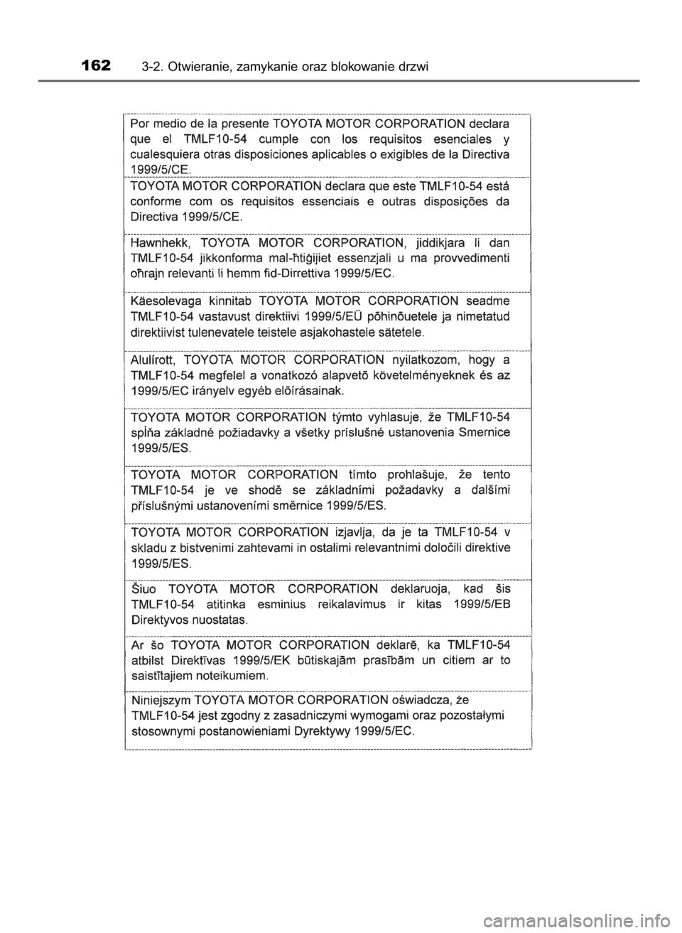 TOYOTA AURIS HYBRID 2016  Instrukcja obsługi (in Polish) 1623-2. Otwieranie, zamykanie oraz blokowanie drzwi
13 AURIS HV OM12K47E  26/4/16  11:03  Page 162    (Black plate) 