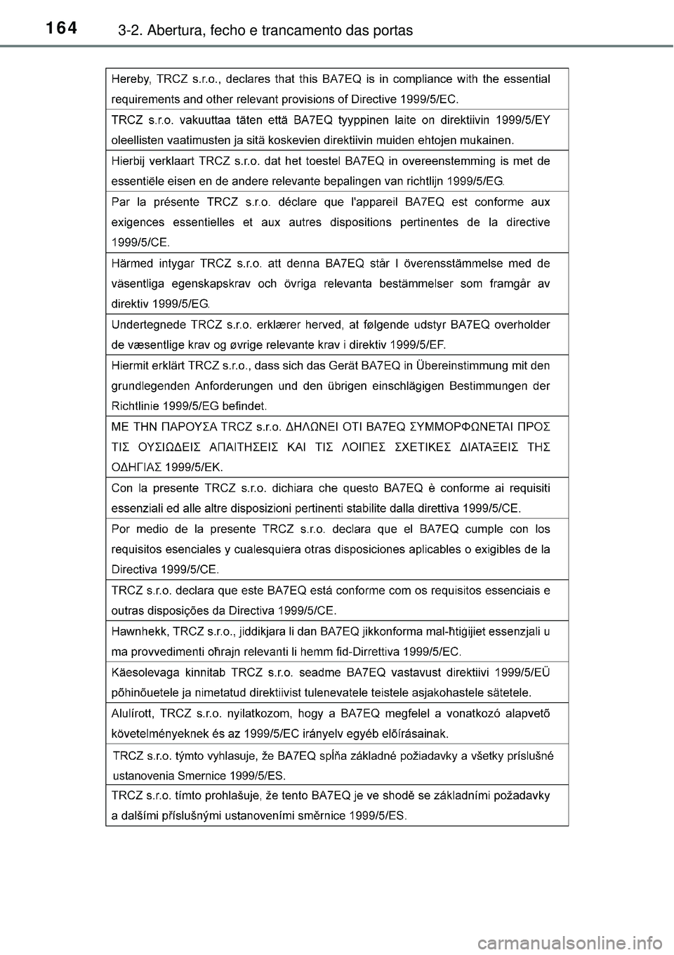 TOYOTA AURIS HYBRID 2016  Manual de utilização (in Portuguese) 1643-2. Abertura, fecho e trancamento das portas 