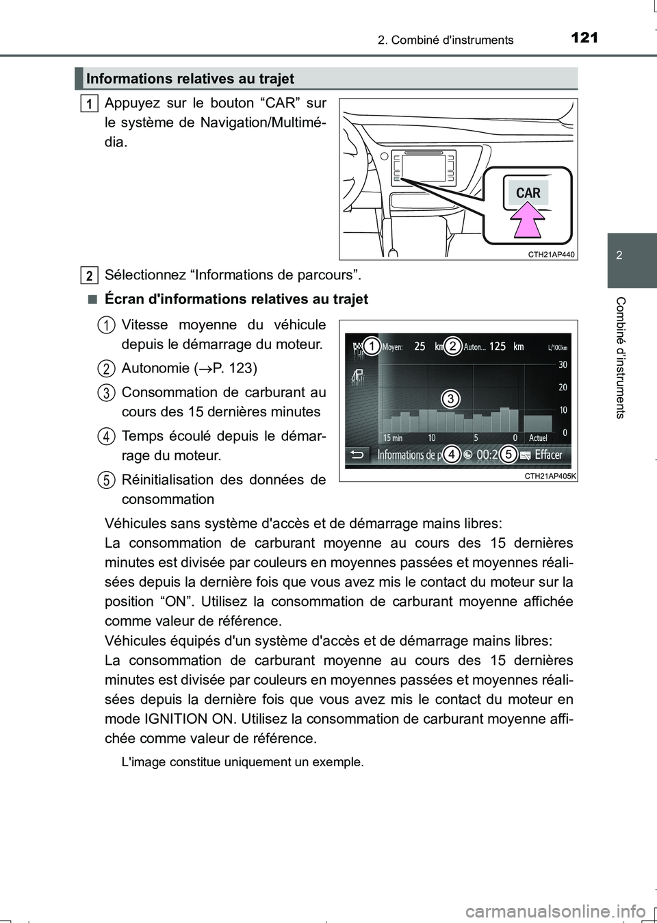 TOYOTA AURIS TOURING SPORTS 2017 Manuel du propriétaire (in French) 1212. Combiné dinstruments
2
Combiné d’instruments
UK_AURIS_Touring_Sport_EK (OM12L14K)
Appuyez sur le bouton “CAR” sur
le système de Navigation/Multimé-
dia.
Sélectionnez “Informations TOYOTA AURIS TOURING SPORTS 2017 Manuel du propriétaire (in French) 1212. Combiné dinstruments
2
Combiné d’instruments
UK_AURIS_Touring_Sport_EK (OM12L14K)
Appuyez sur le bouton “CAR” sur
le système de Navigation/Multimé-
dia.
Sélectionnez “Informations